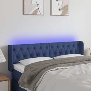 LED posteljno vzglavje modro 163x16x78/88 cm blago