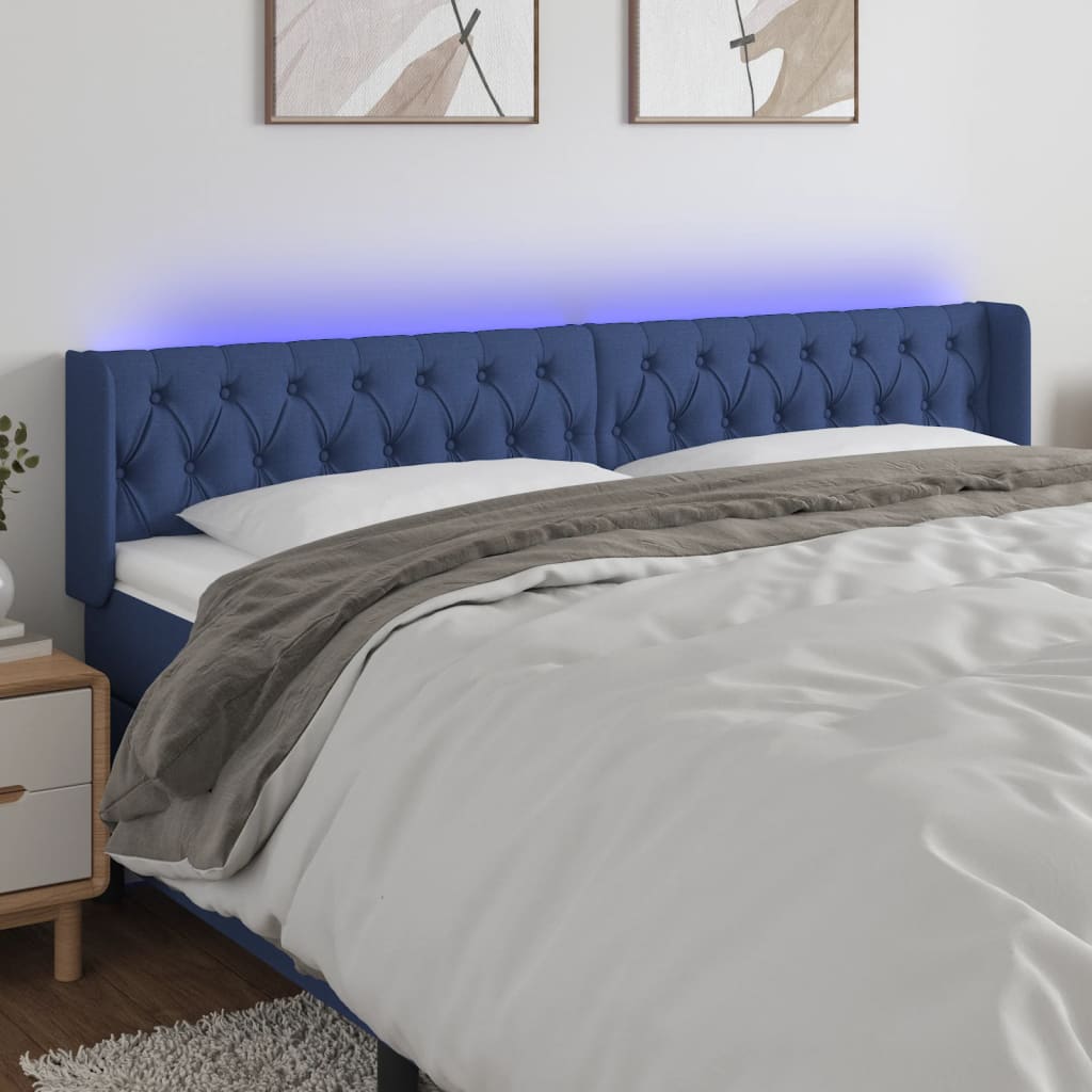 vidaXL Tăblie de pat cu LED, albastru, 183x16x78/88 cm, textil