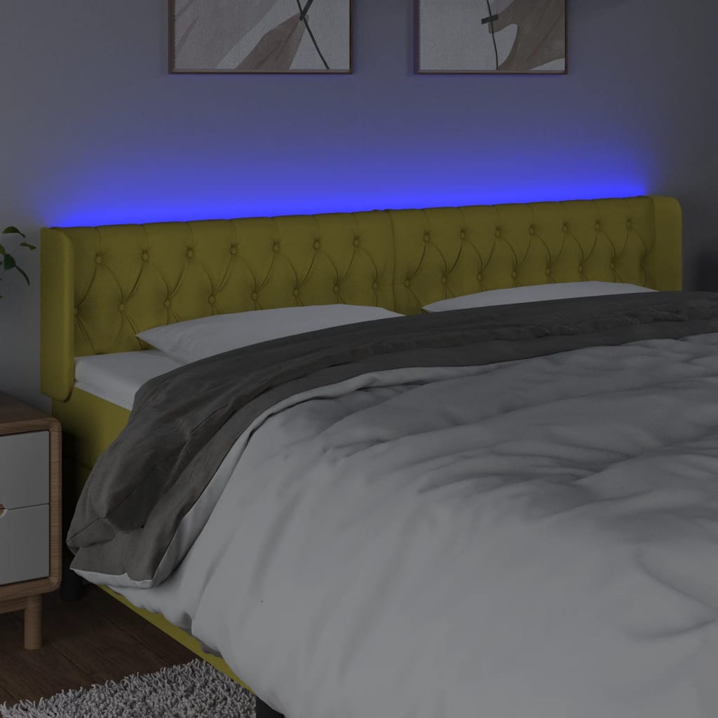 gultas galvgalis ar LED, 183x16x78/88 cm, zaļš audums | Stepinfit.lv