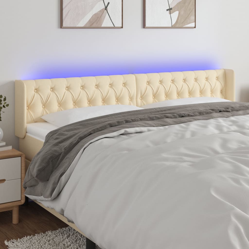 vidaXL Tăblie de pat cu LED, crem, 203x16x78/88 cm, textil