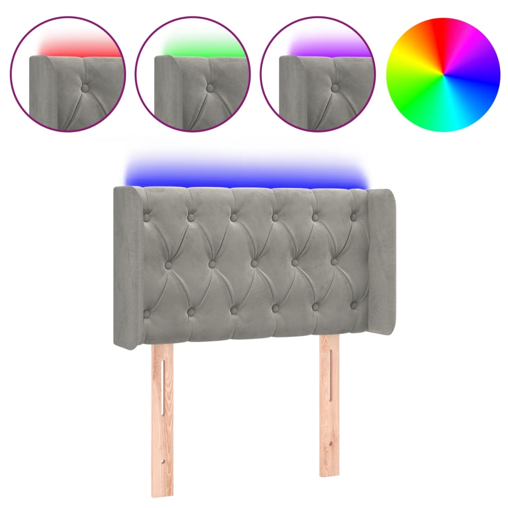 vidaXL Čelo postele s LED světle šedé 83 x 16 x 78/88 cm samet