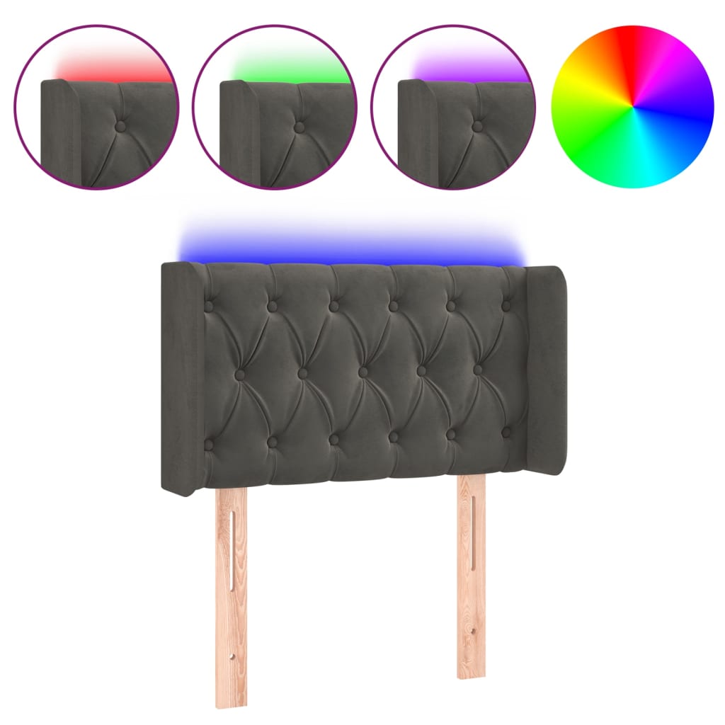 vidaXL ÄŚelo postele s LED tmavÄ› ĹˇedĂ© 83 x 16 x 78/88 cm samet