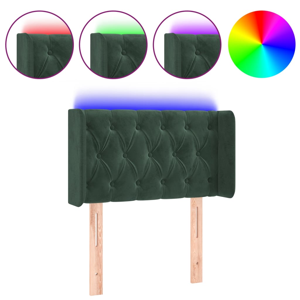 vidaXL Čelo postele s LED tmavě zelené 83 x 16 x 78/88 cm samet