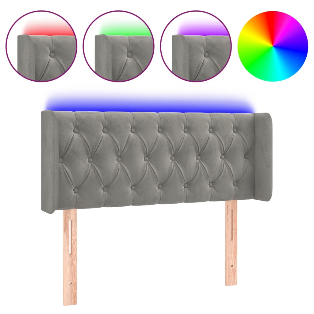 vidaXL Čelo postele s LED světle šedé 93 x 16 x 78/88 cm samet