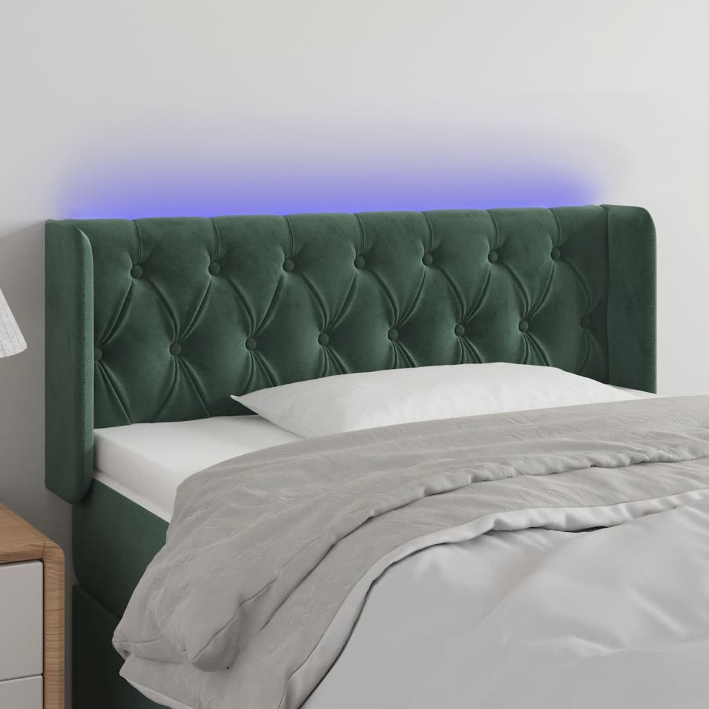 gultas galvgalis ar LED, 93x16x78/88 cm, tumši zaļš samts | Stepinfit.lv