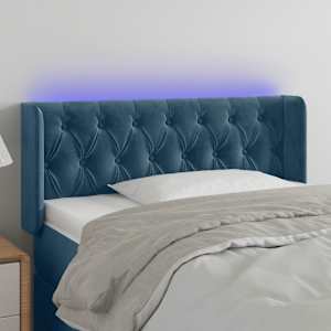 Čelo postele s LED modré 93 x 16 x 78/88 cm samet - obrázek 1