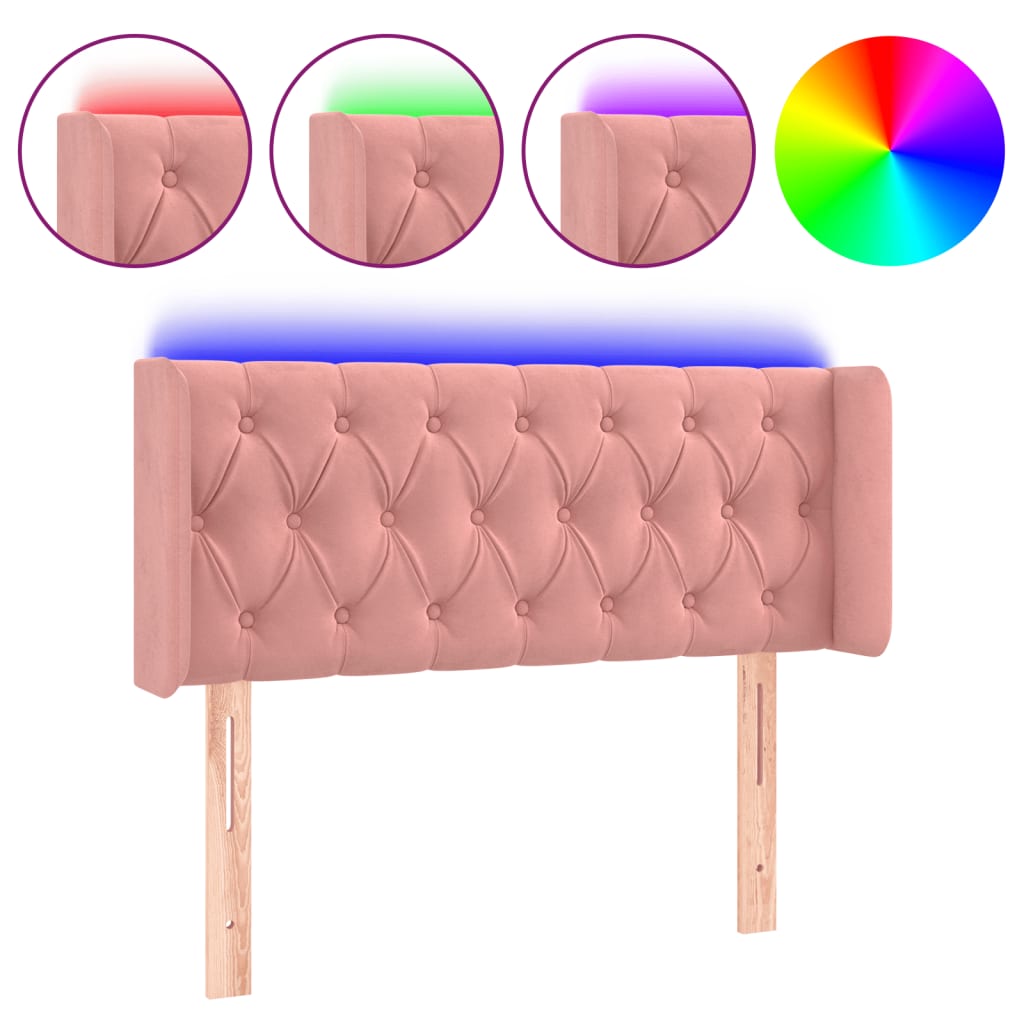 vidaXL Čelo postele s LED růžové 93 x 16 x 78/88 cm samet