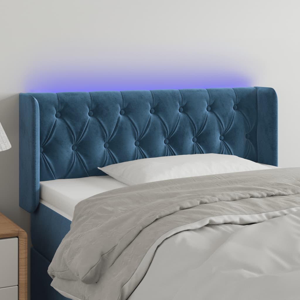 vidaXL Tăblie de pat cu LED, albastru închis, 103x16x78/88 cm, catifea