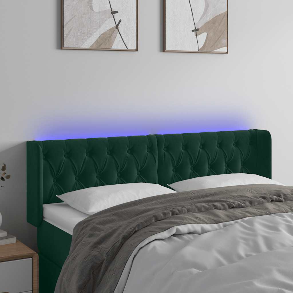 vidaXL LED Kopfteil Dunkelgrün 147x16x78/88 cm Samt