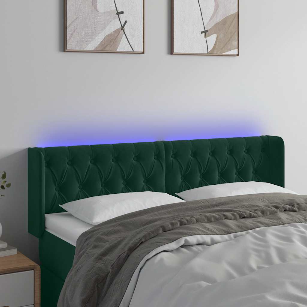 vidaXL Tăblie de pat cu LED, verde închis, 163x16x78/88 cm, catifea