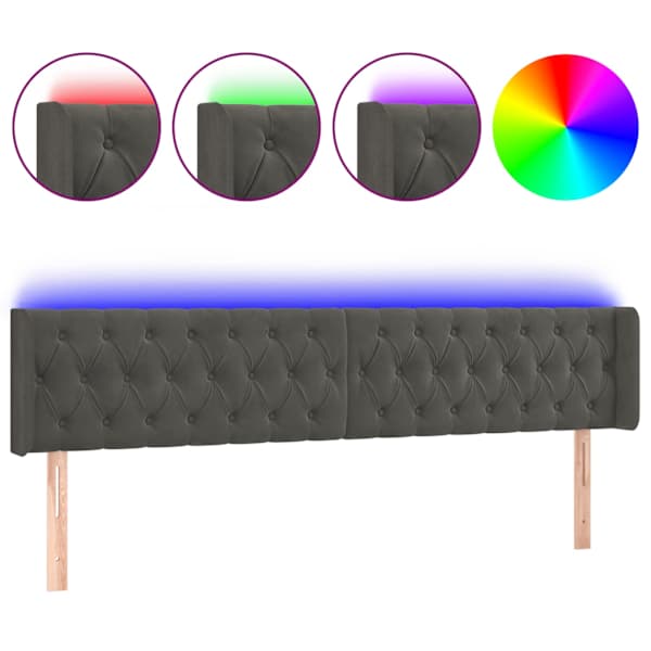 vidaXL LED-voodipeats, tumehall, 183x16x78/88 cm, samet