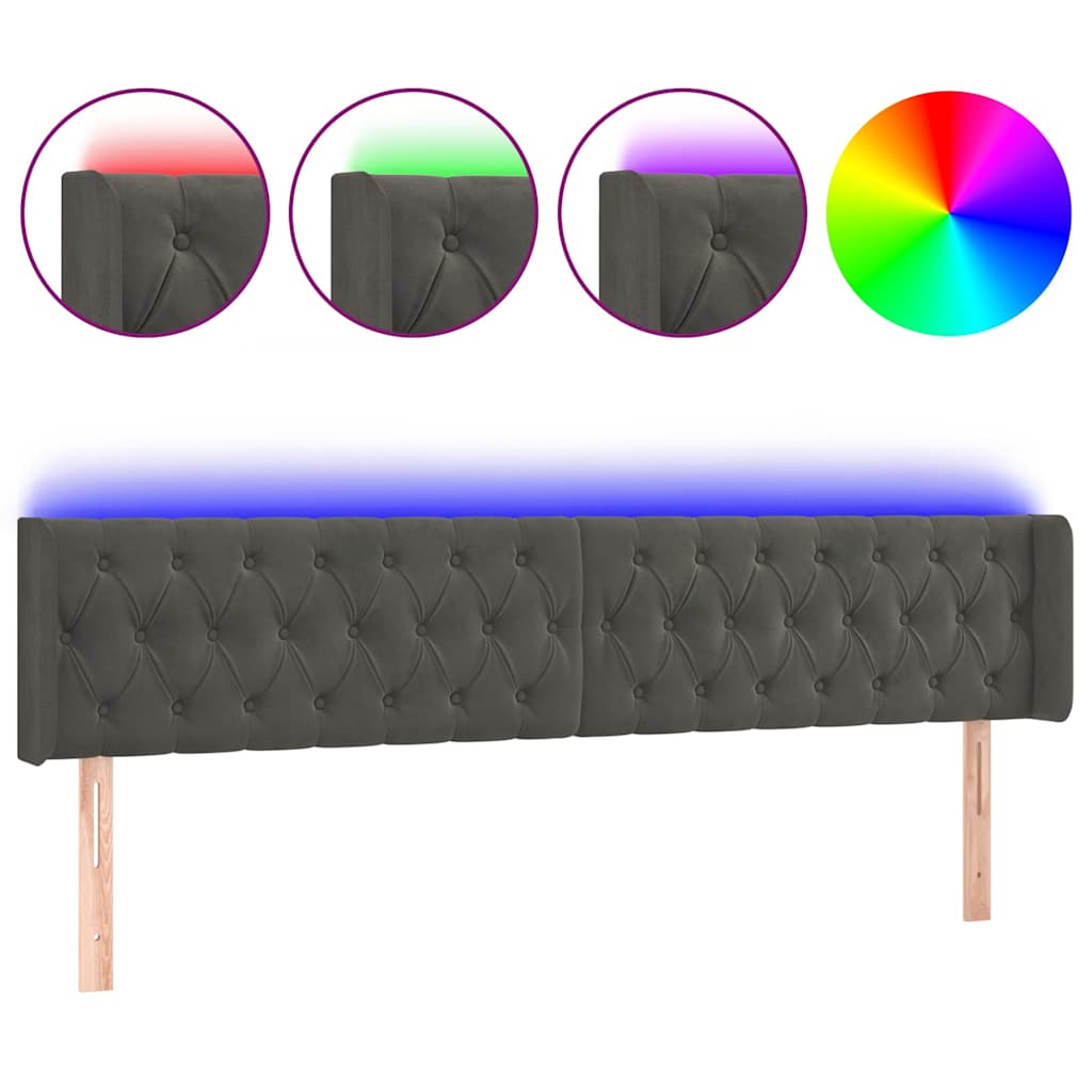 vidaXL Hoofdbord LED 183x16x78/88 cm fluweel donkergrijs grijs, foto 3
