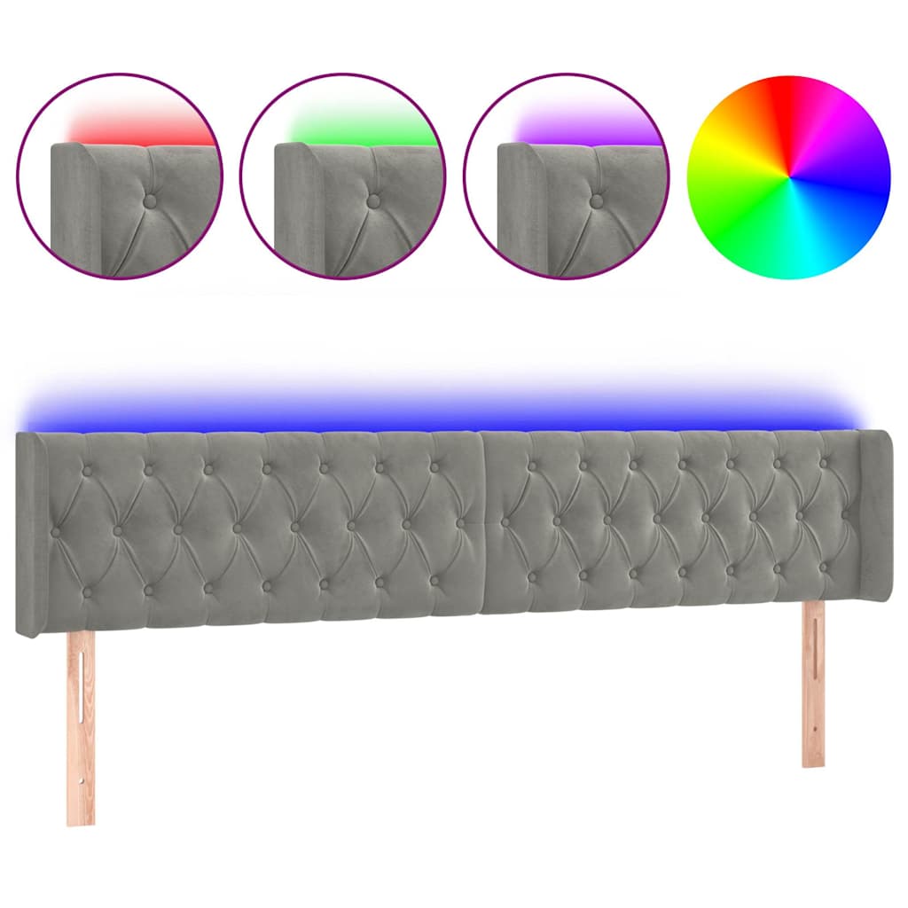 vidaXL Hoofdbord LED 203x16x78/88 cm fluweel lichtgrijs grijs, foto 3