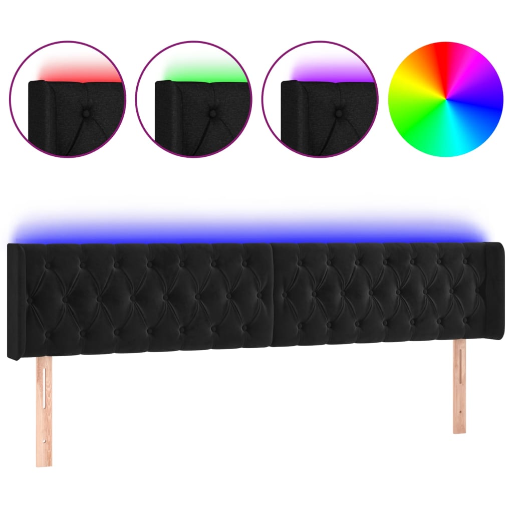 vidaXL Čelo postele s LED černé 203 x 16 x 78/88 cm samet