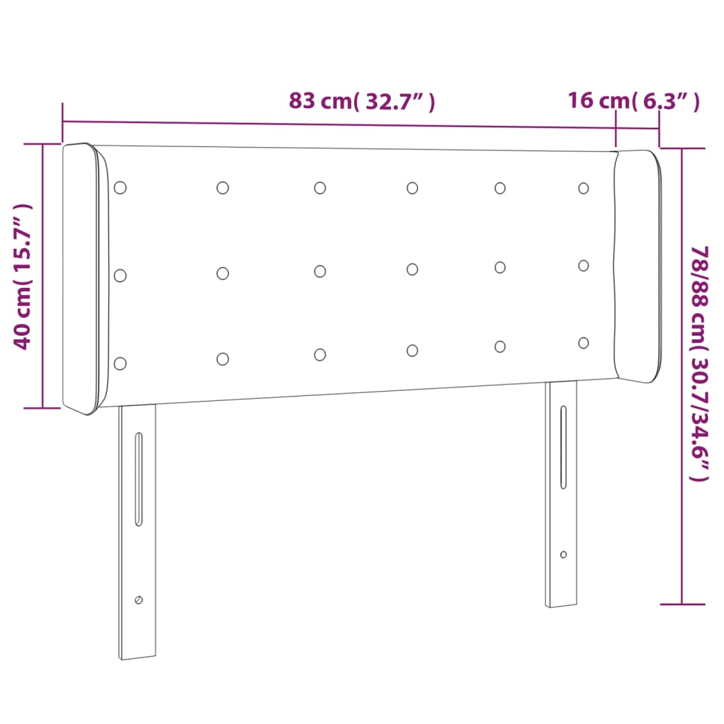 Tăblie de pat cu LED, gri taupe, 83x16x78/88 cm, textil