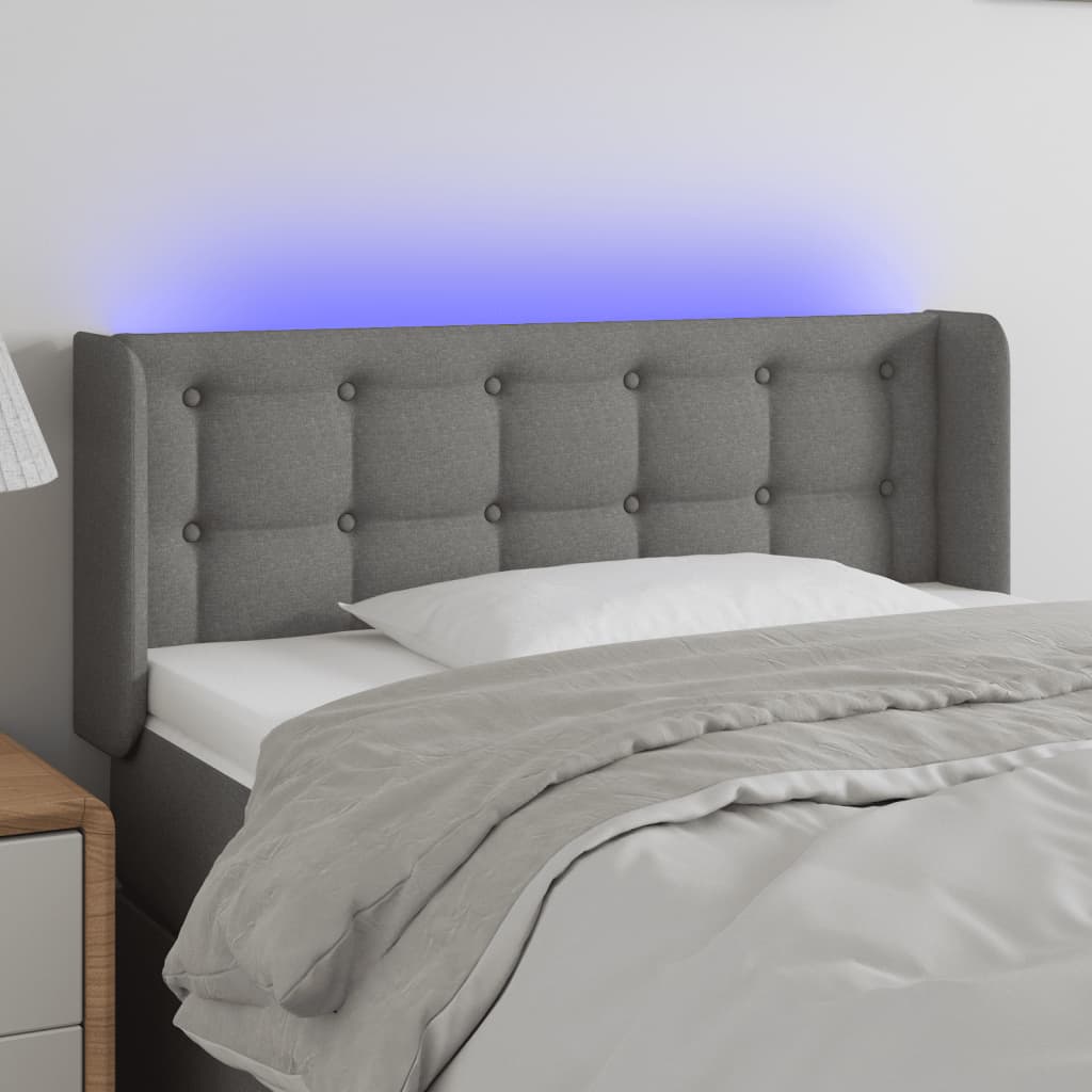 gultas galvgalis ar LED, 93x16x78/88 cm, tumši pelēks audums | Stepinfit.lv