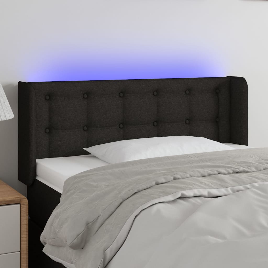 vidaXL Tăblie de pat cu LED, negru, 103x16x78/88 cm, textil