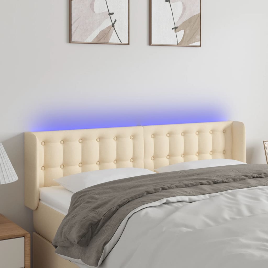 gultas galvgalis ar LED, 147x16x78/88 cm, krēmkrāsas audums | Stepinfit.lv