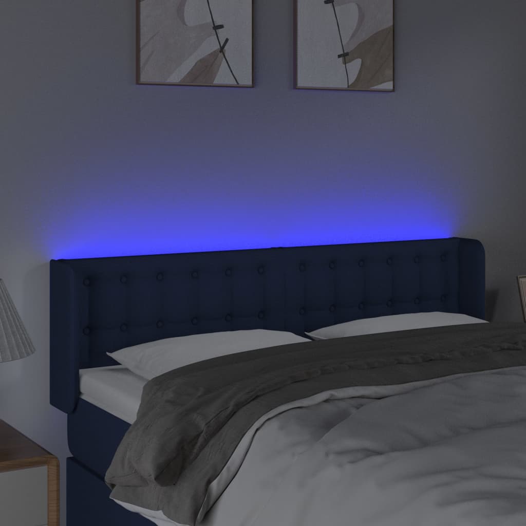 gultas galvgalis ar LED, 147x16x78/88 cm, zils audums | Stepinfit.lv