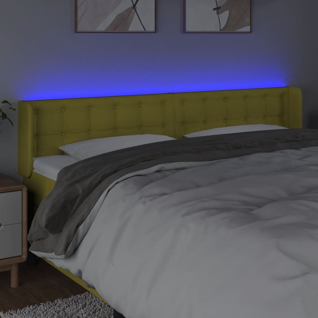 gultas galvgalis ar LED, 163x16x78/88 cm, zaļš audums | Stepinfit.lv