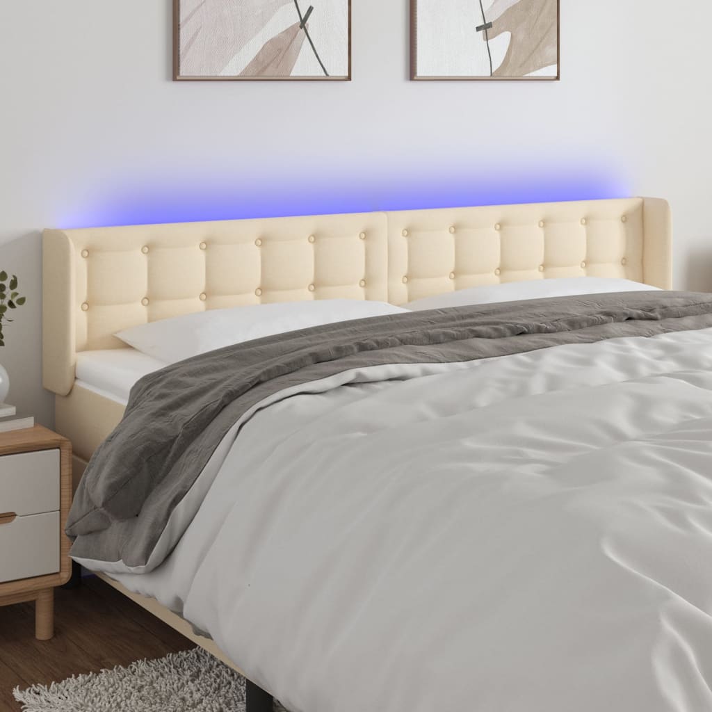gultas galvgalis ar LED, 183x16x78/88 cm, krēmkrāsas audums | Stepinfit.lv