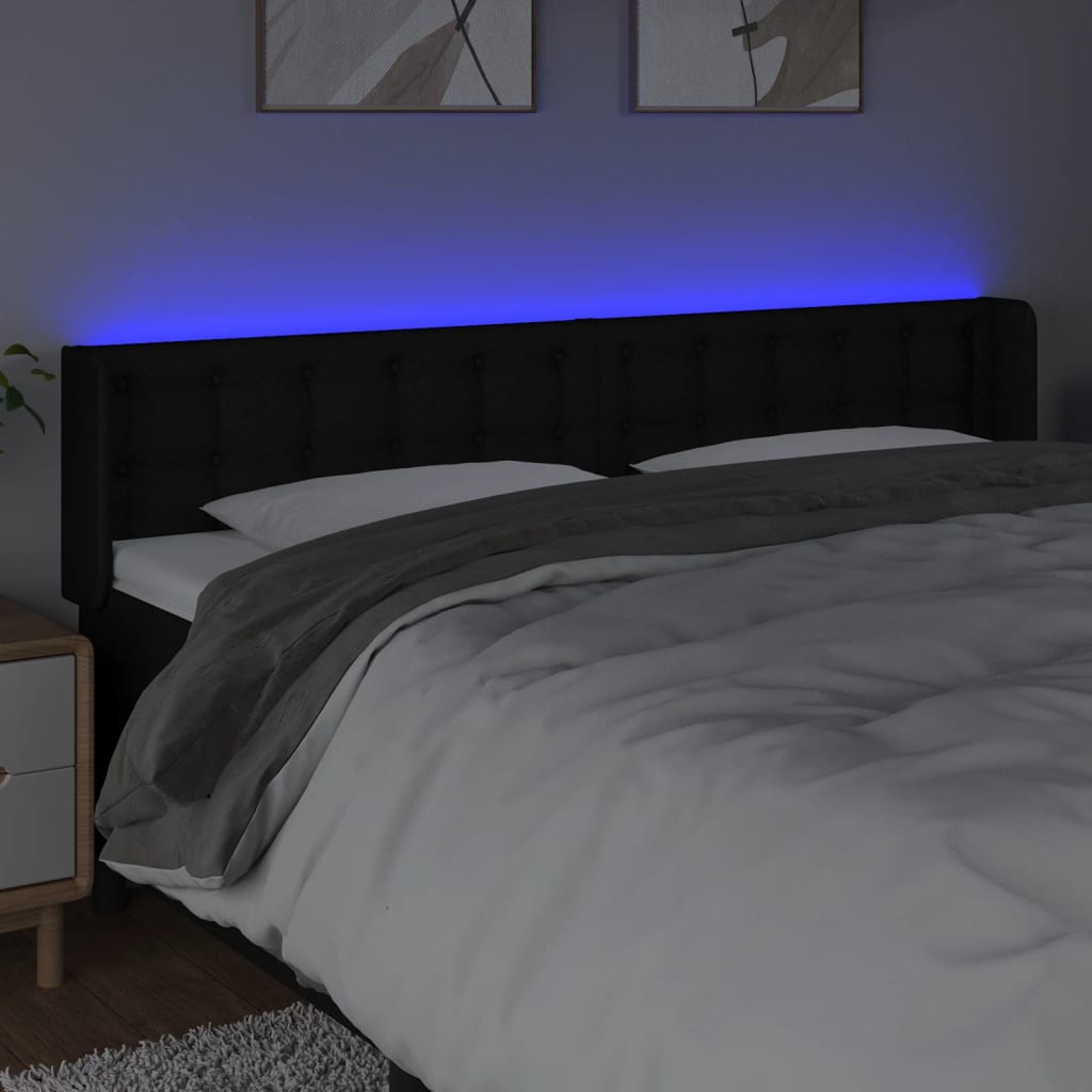 gultas galvgalis ar LED, 203x16x78/88 cm, melns audums | Stepinfit.lv