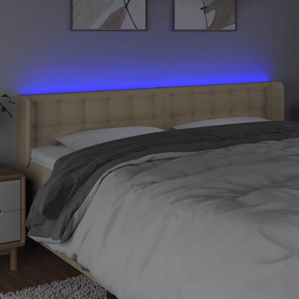 gultas galvgalis ar LED, 203x16x78/88 cm, krēmkrāsas audums | Stepinfit.lv