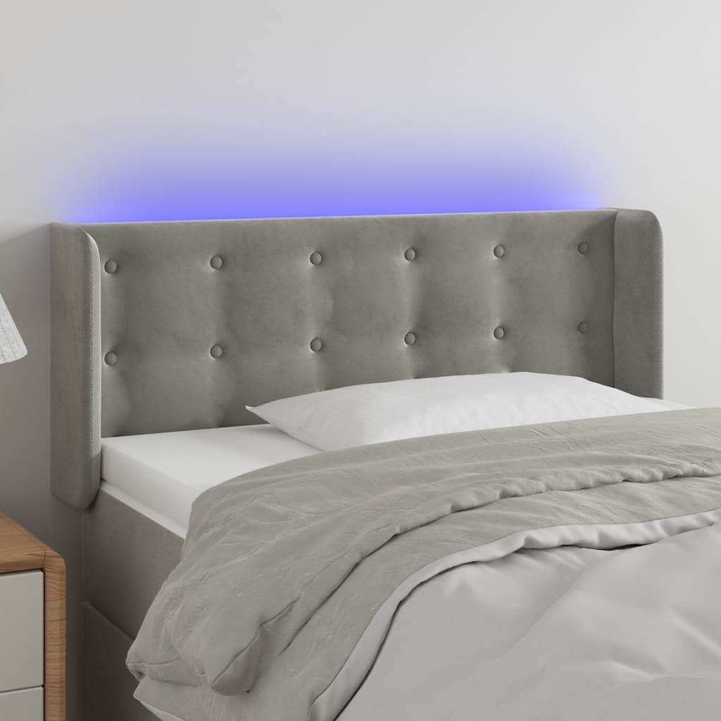vidaXL Tăblie de pat cu LED, gri deschis, 83x16x78/88 cm, catifea