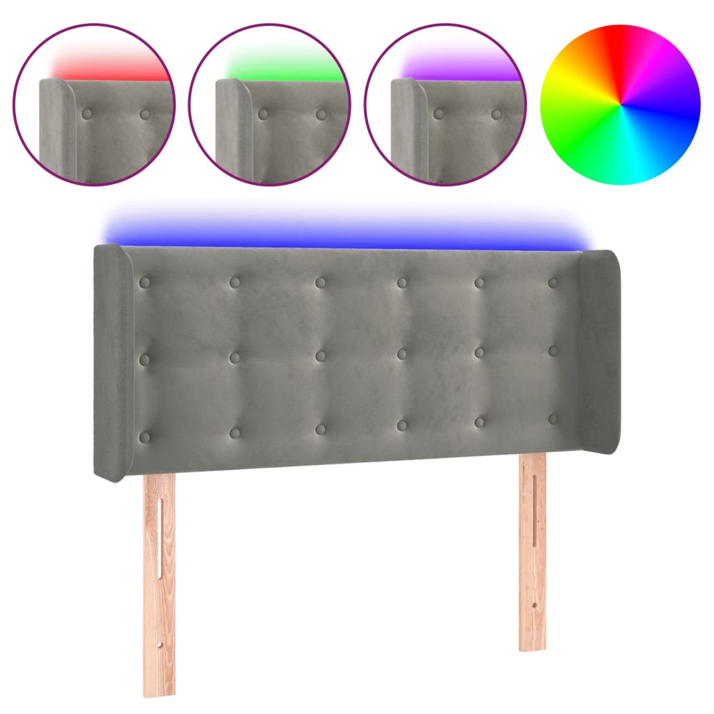 vidaXL ÄŚelo postele s LED svÄ›tle ĹˇedĂ© 93 x 16 x 78/88 cm samet