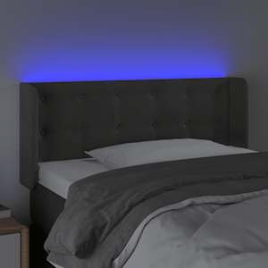 Čelo postele s LED tmavě šedé 93 x 16 x 78/88 cm samet - obrázek 4