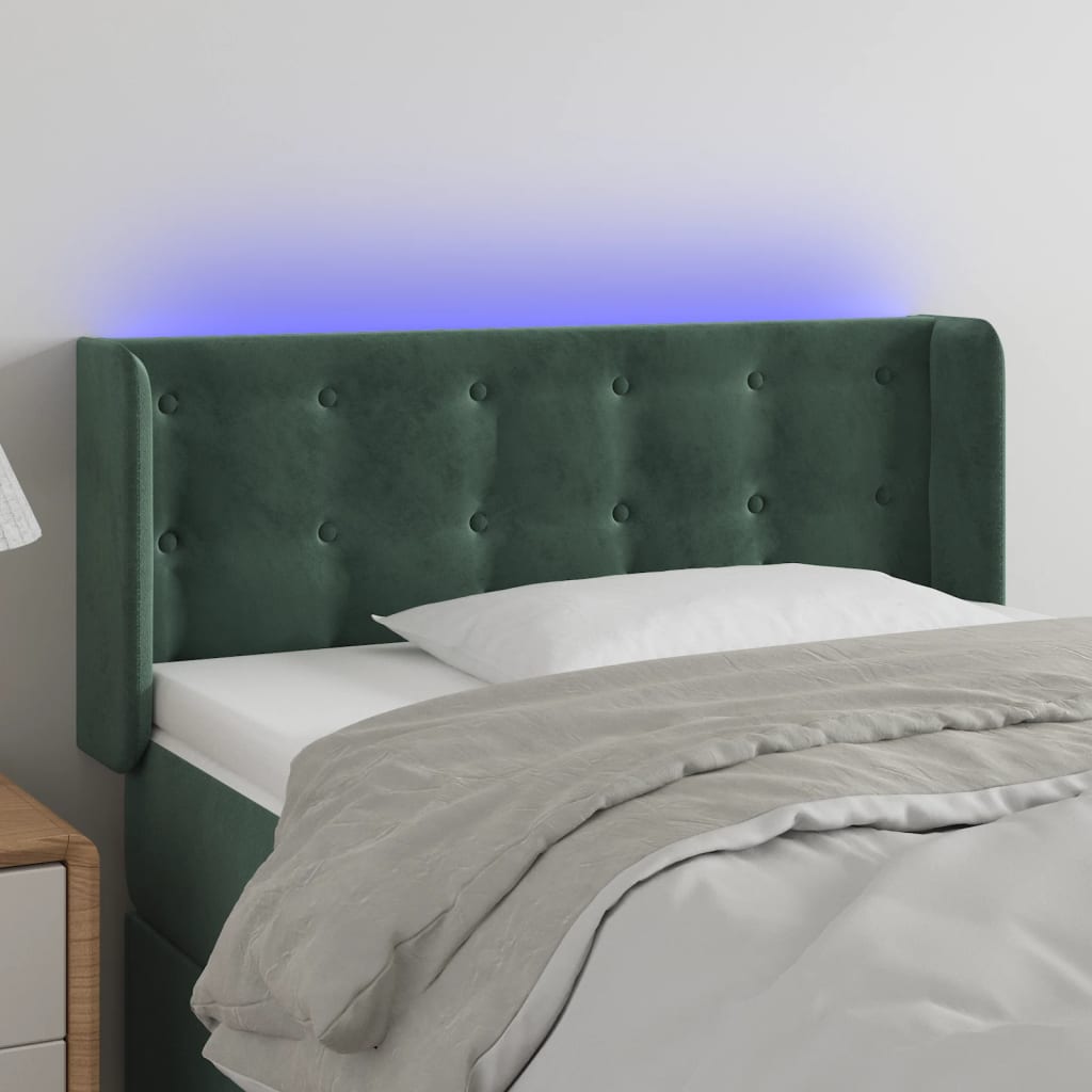 vidaXL Tăblie de pat cu LED, verde închis, 93x16x78/88 cm, catifea