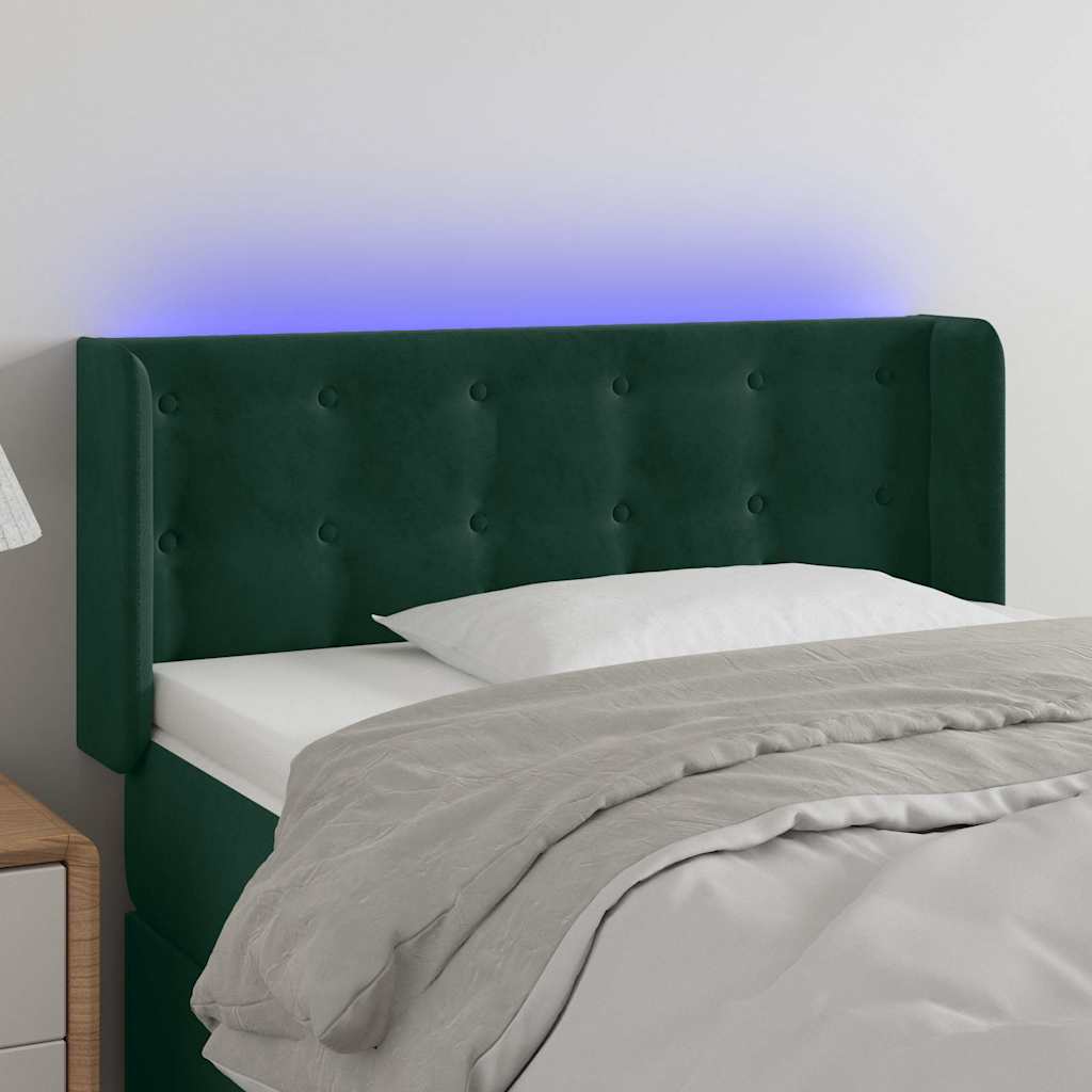 vidaXL Tăblie de pat cu LED, verde închis, 93x16x78/88 cm, catifea
