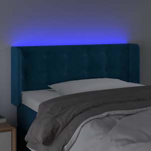 Čelo postele s LED modré 93 x 16 x 78/88 cm samet - obrázek 4