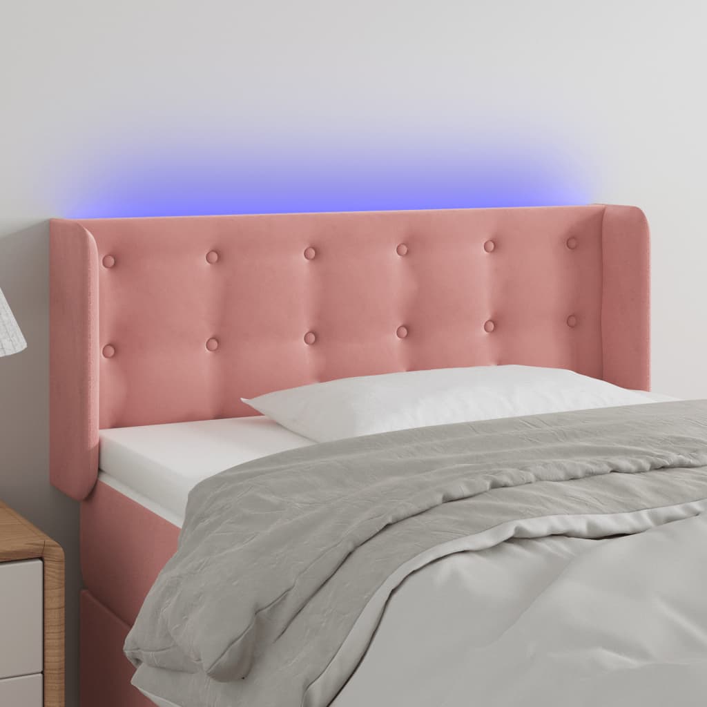 Čelo postele s LED růžové 93 x 16 x 78/88 cm samet