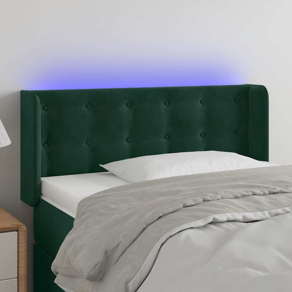 vidaXL Tăblie de pat cu LED, verde închis, 103x16x78/88 cm, catifea