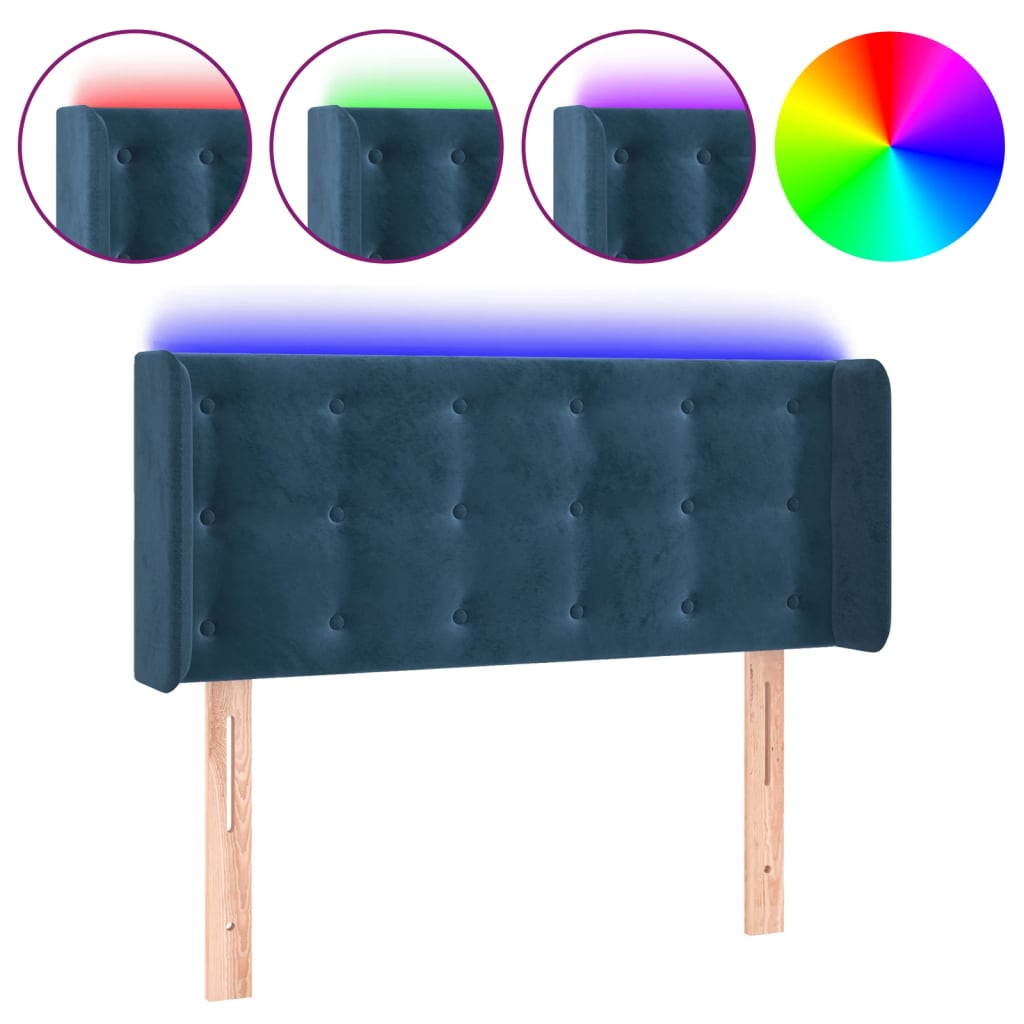 vidaXL ÄŚelo postele s LED tmavÄ› modrĂ© 103 x 16 x 78/88 cm samet