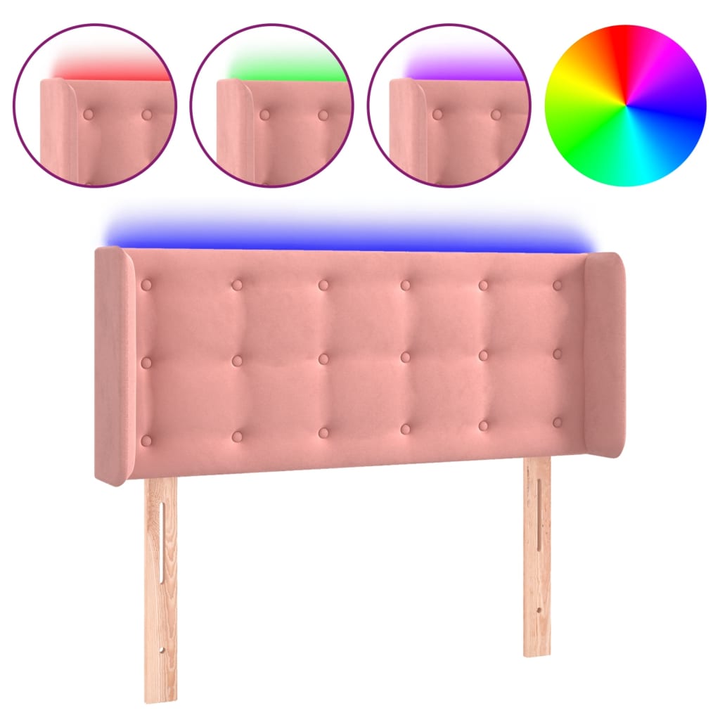 vidaXL Čelo postele s LED růžové 103 x 16 x 78/88 cm samet