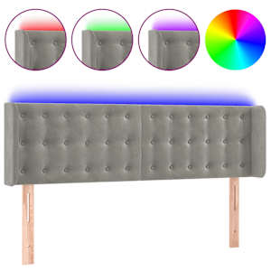 Čelo postele s LED světle šedé 147 x 16 x 78/88 cm samet - obrázek 2