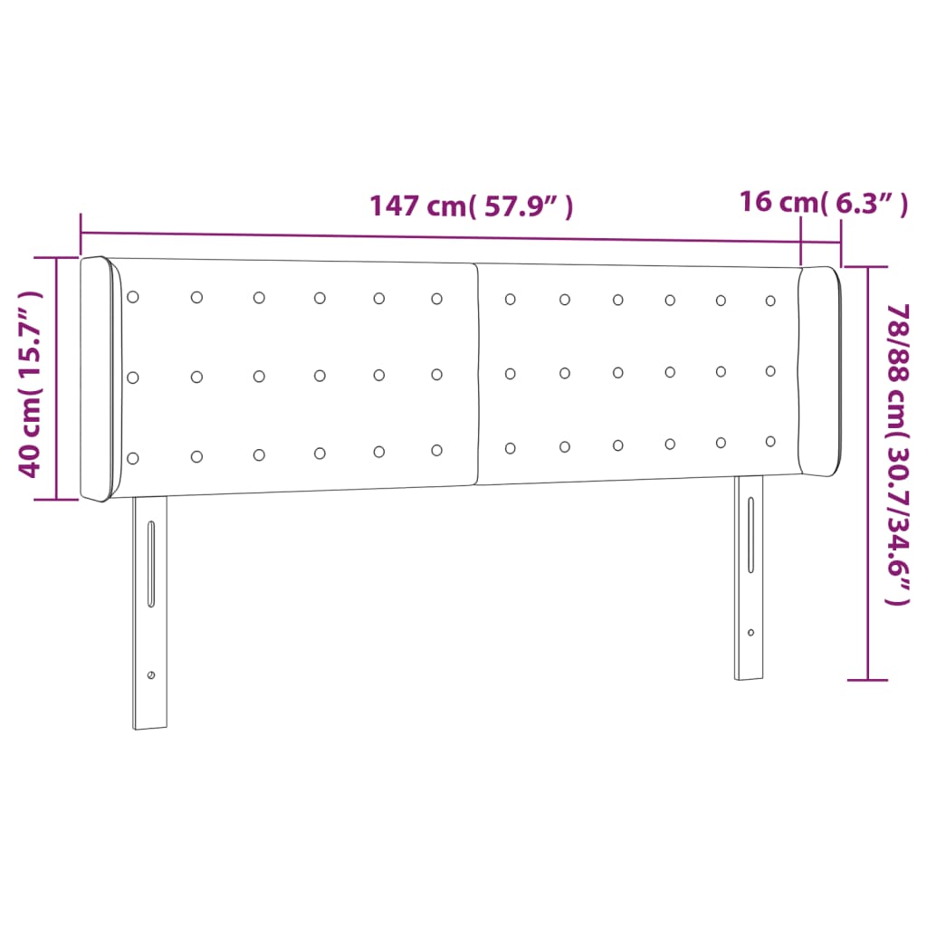 sötétkék bársony LED-es fejtámla 147 x 16 x 78/88 cm