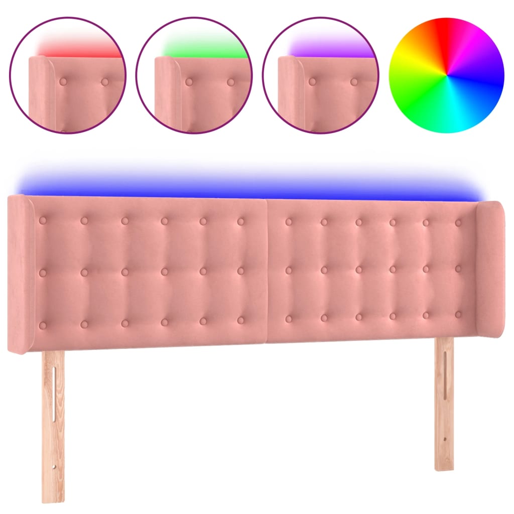 Thumbnail - vidaXL LED Kopfteil Rosa 147x16x78/88 cm Samt