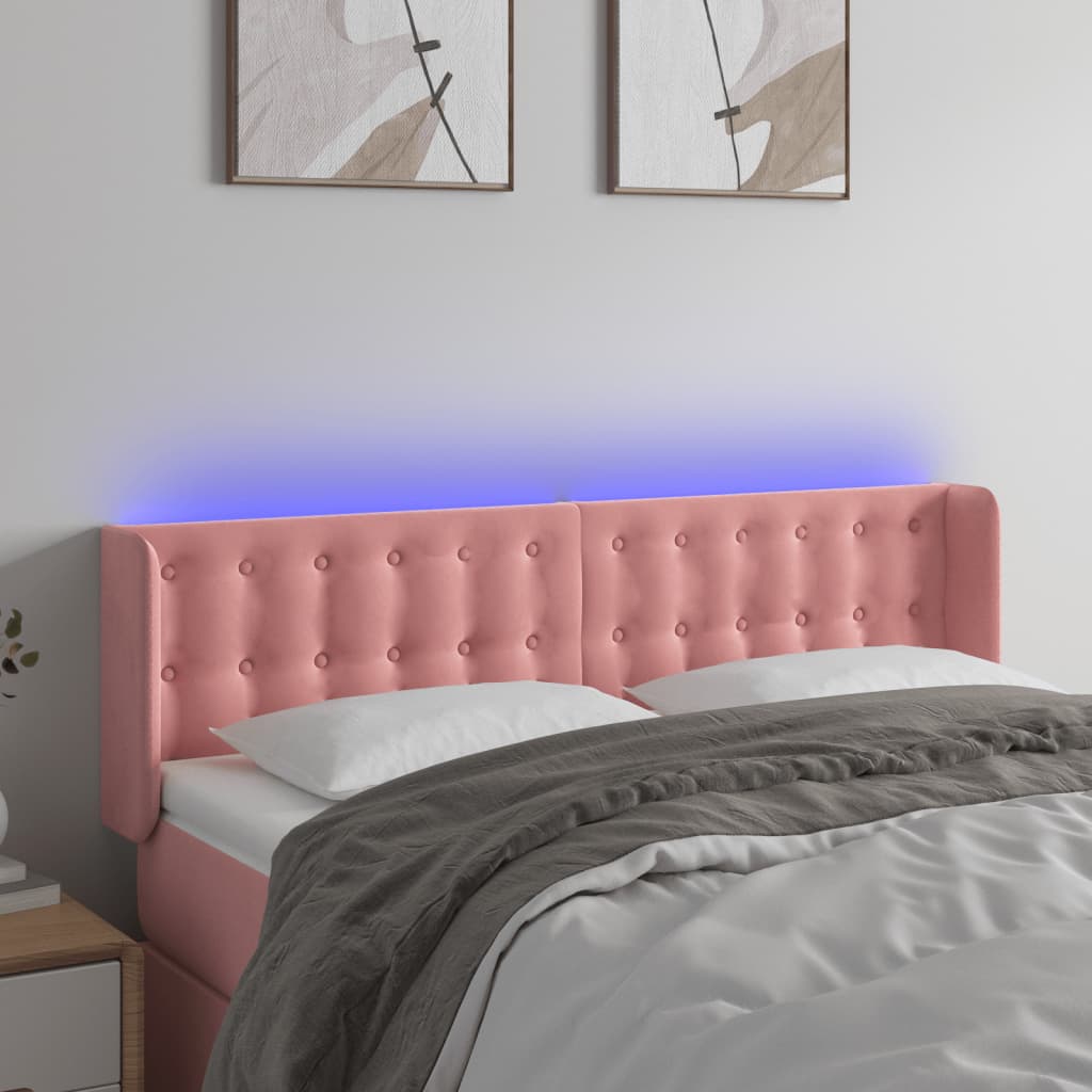 vidaXL LED Kopfteil Rosa 147x16x78/88 cm Samt