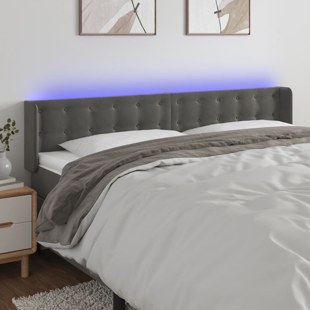 vidaXL Tăblie de pat cu LED, gri închis, 163x16x78/88 cm, catifea