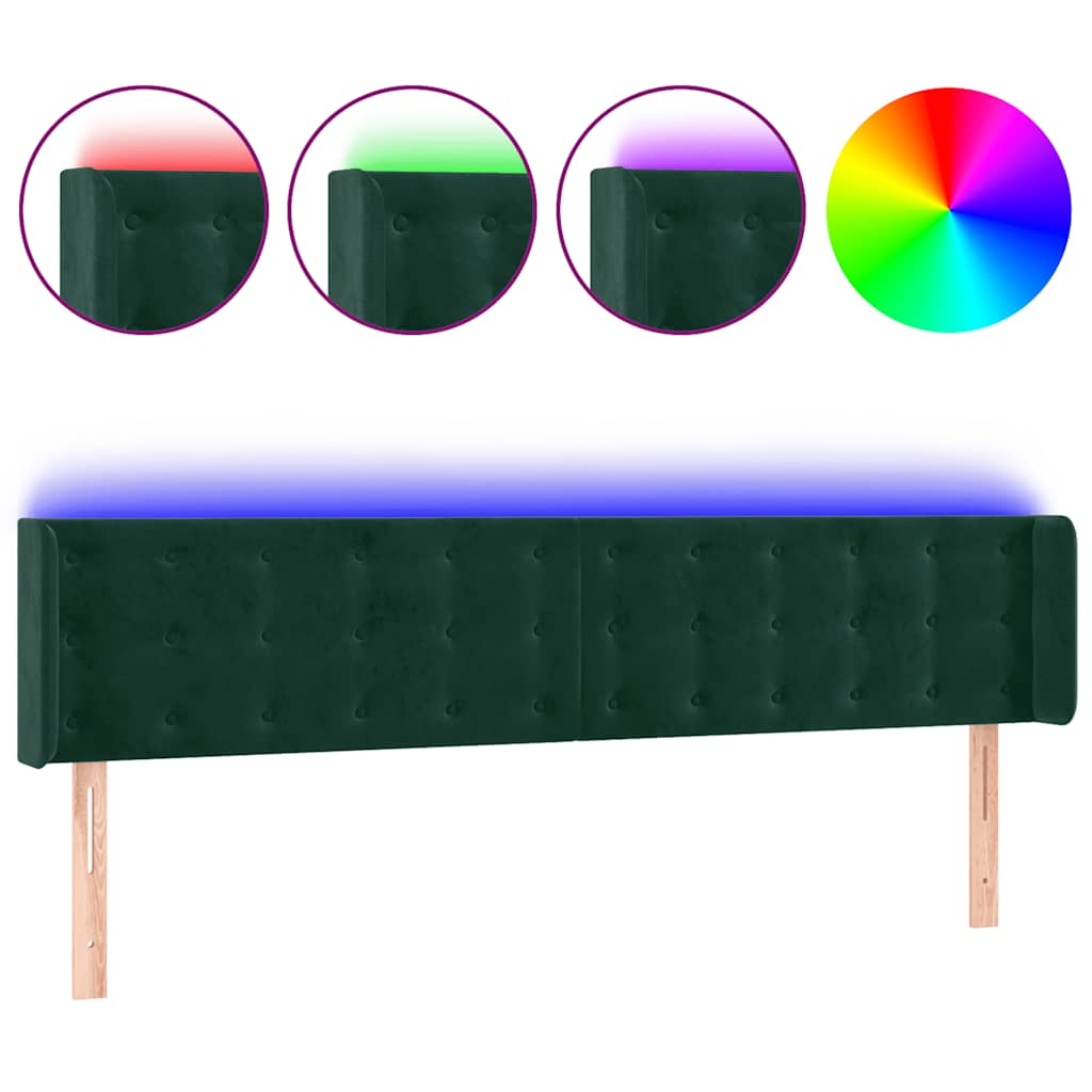 vidaXL Čelo postele s LED tmavě zelené 163 x 16 x 78/88 cm samet