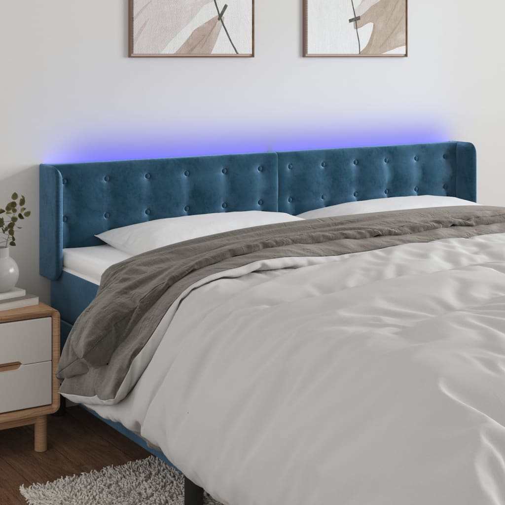 vidaXL Tăblie de pat cu LED, albastru închis, 163x16x78/88 cm, catifea
