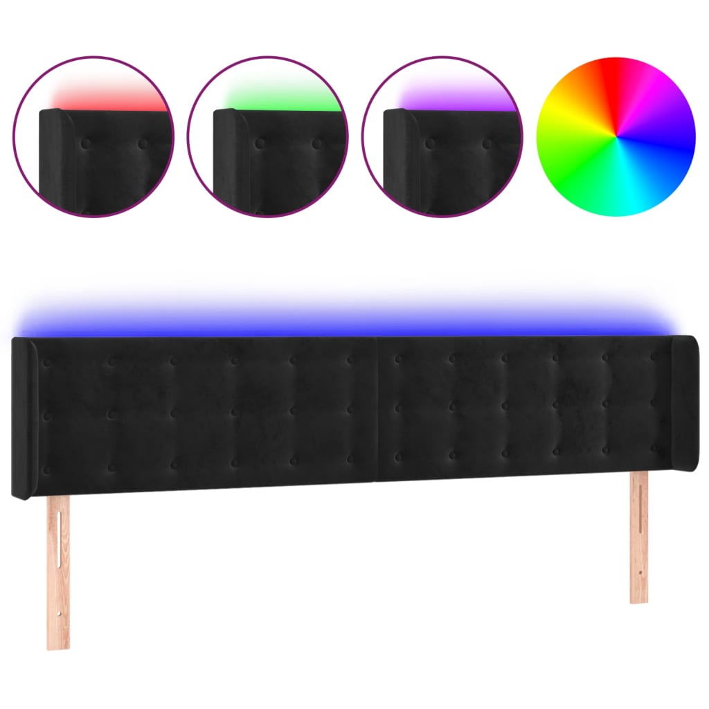 vidaXL Čelo postele s LED černé 183 x 16 x 78/88 cm samet
