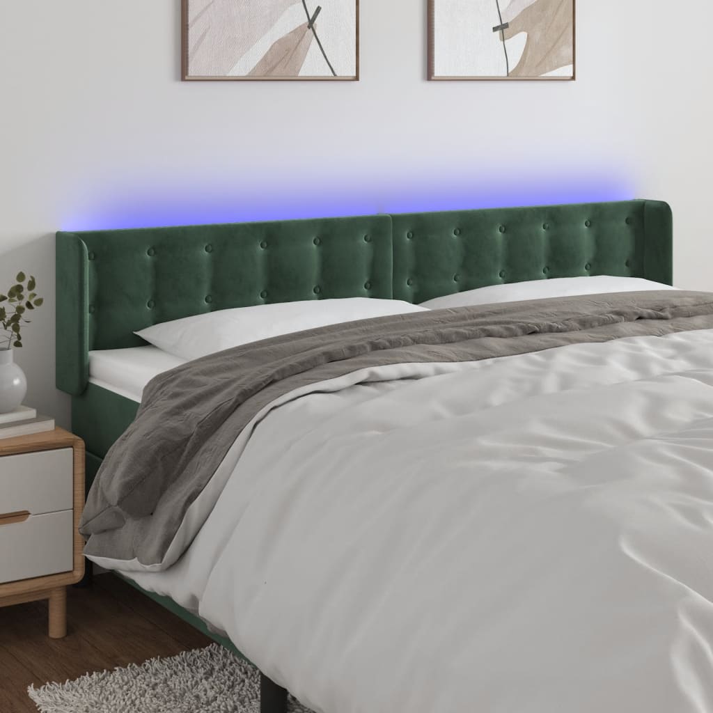 vidaXL Tăblie de pat cu LED, verde închis, 183x16x78/88 cm, catifea