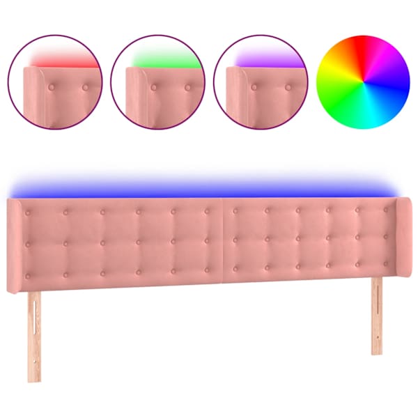 vidaXL LED-voodipeats, roosa, 183x16x78/88 cm, samet