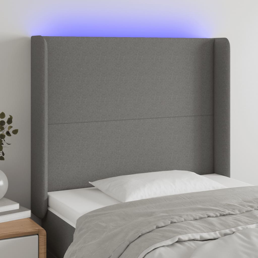 gultas galvgalis ar LED, 83x16x118/128 cm, tumši pelēks audums | Stepinfit.lv