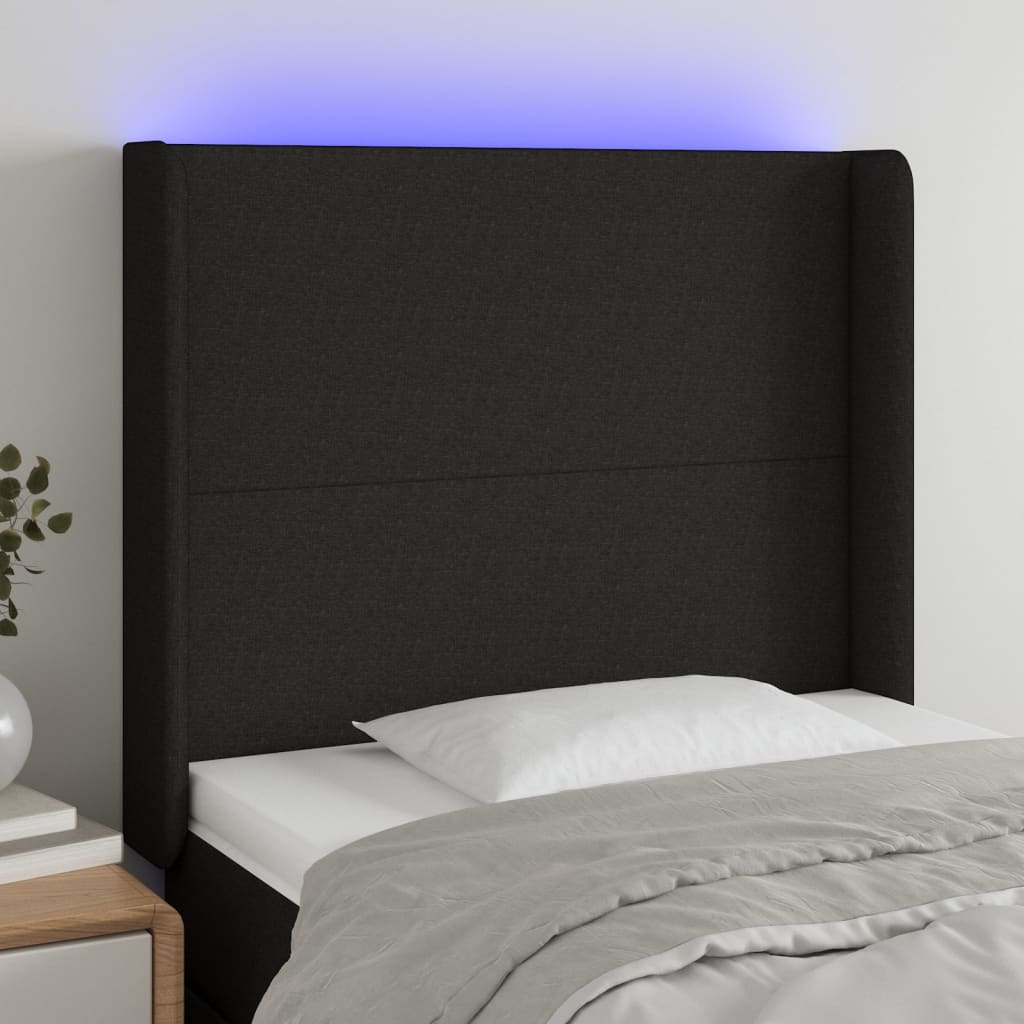 gultas galvgalis ar LED, 83x16x118/128 cm, melns audums | Stepinfit.lv