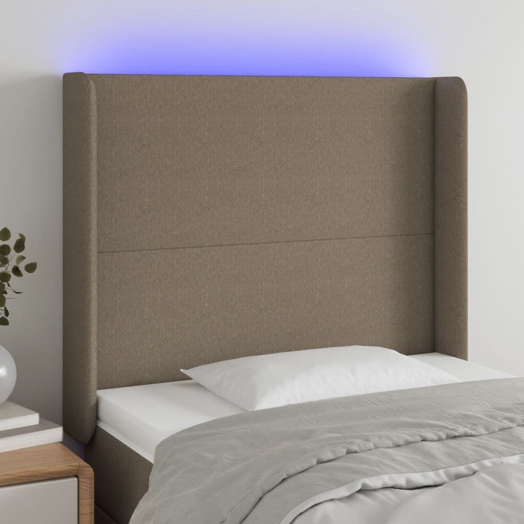 vidaXL Tăblie de pat cu LED, gri taupe, 83x16x118/128 cm, textil